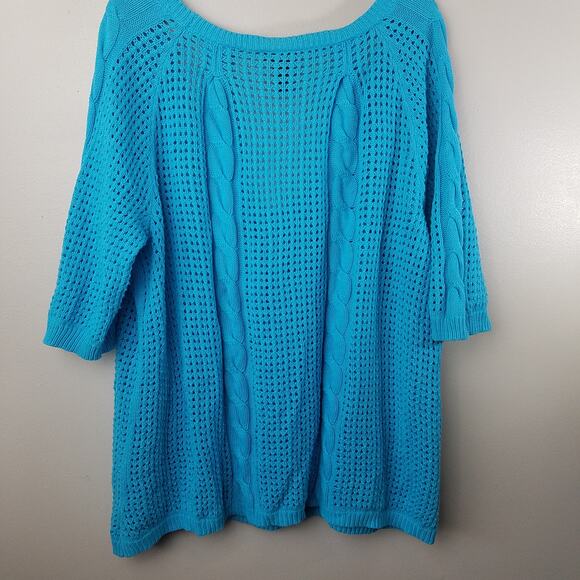Lane Bryant Sweater Teal Open Knit V Neck 3/4 Sleeve Top Size 22/24 - Picture 3 of 11